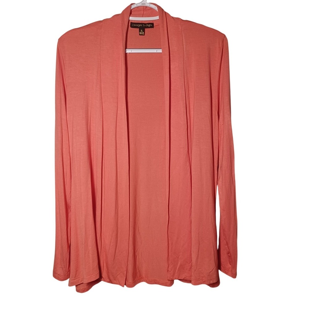 Women's Always Indigo Long Sleeve Cardigan Open Front Coral Sweater Size Xl